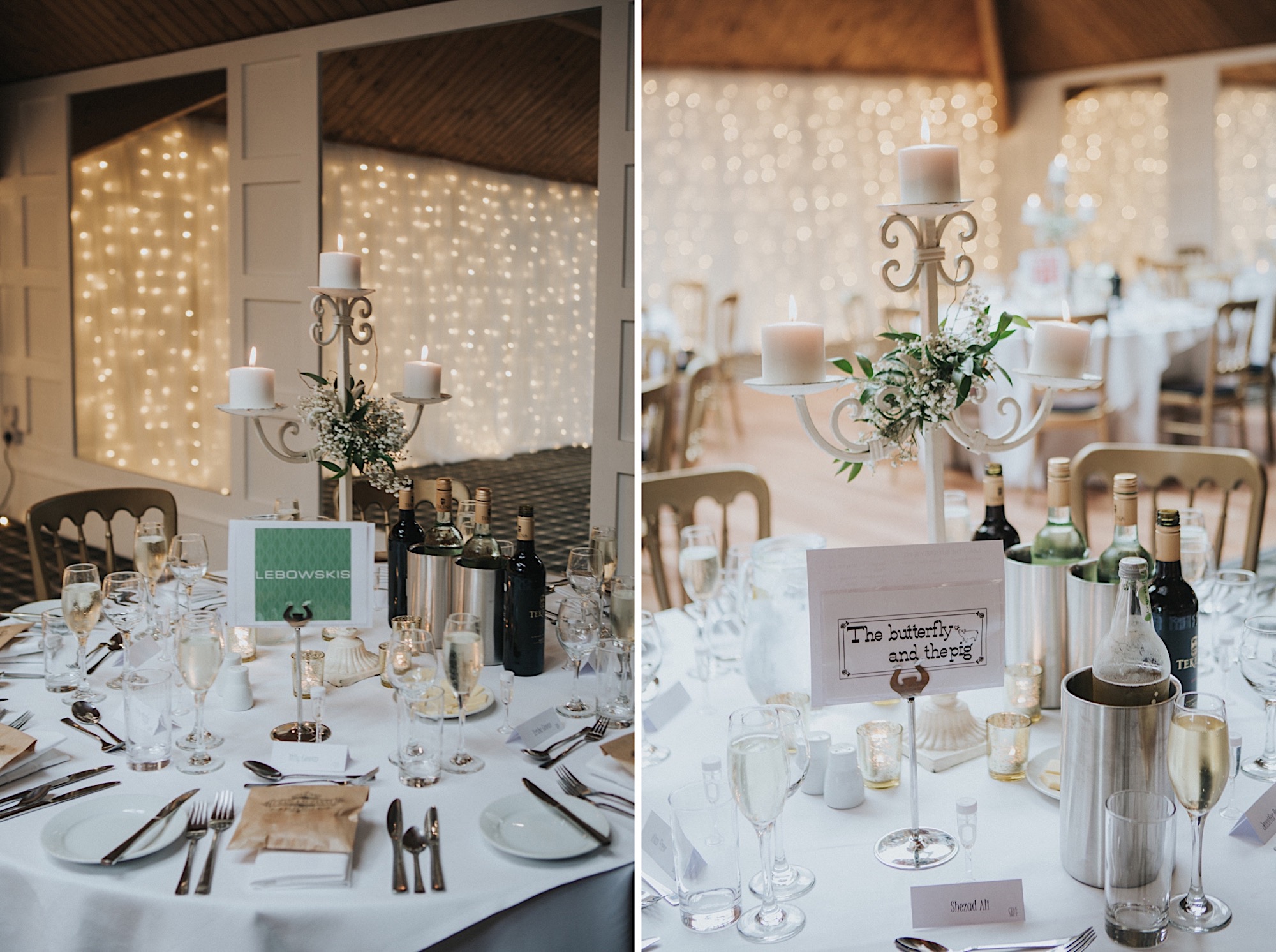 the cruin loch lomand rustic wedding details, tables names after glasgow bars